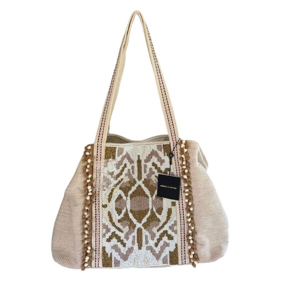 America & Beyond Hand Beaded Neutral Colored Wild Nights Tote Bag NWT - Picture 5 of 8